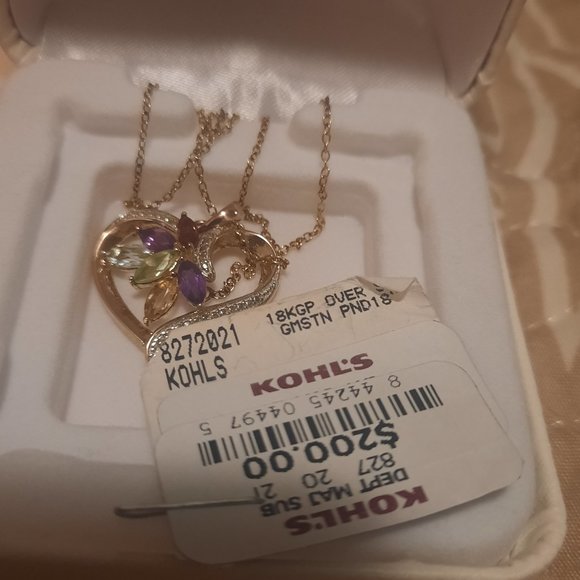 18K Gold over Silver multi color gem heart pendant 18in - Picture 3 of 3